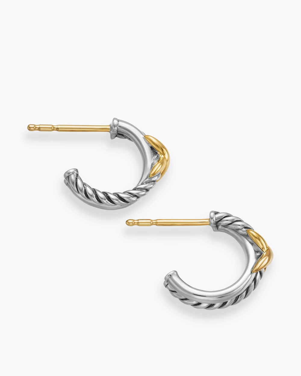Womens Petite X Hoop Earrings in Sterling Silver with 18K Yellow Gold, 12.6mm