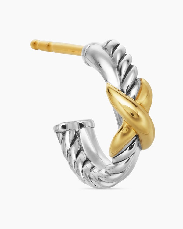 Petite X Hoop Earrings in Sterling Silver with 18K Yellow Gold, 12.6mm