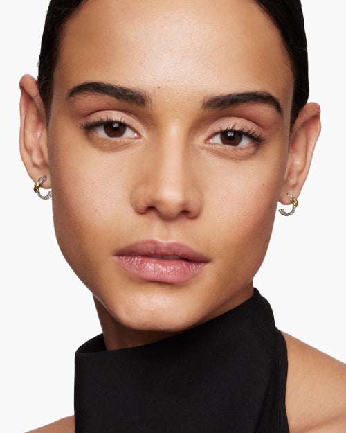 Womens Petite X Hoop Earrings in Sterling Silver with 18K Yellow Gold, 12.6mm