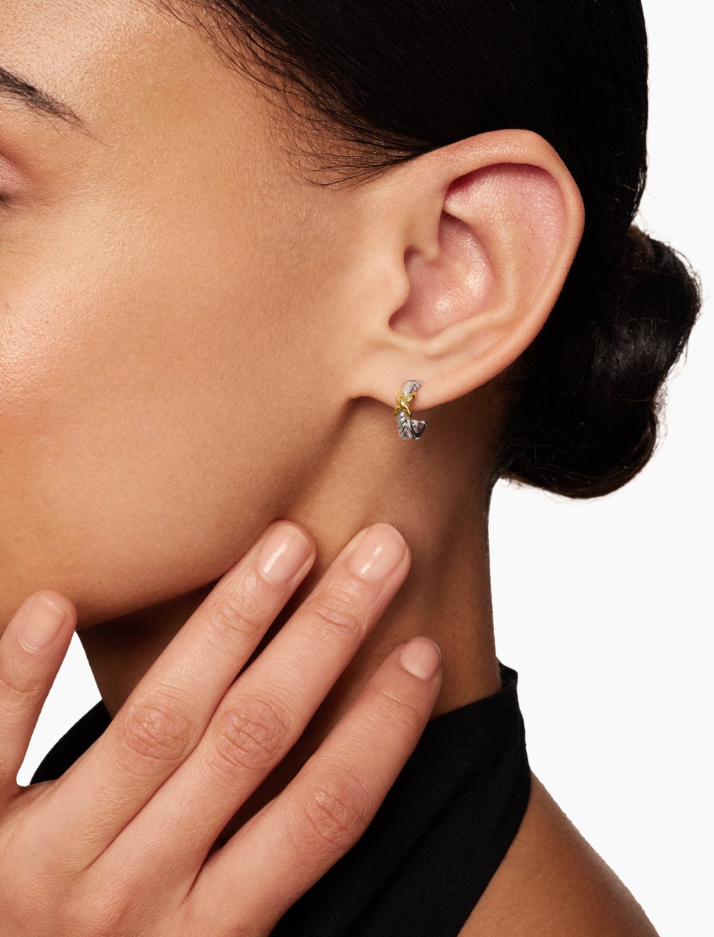 Womens Petite X Hoop Earrings in Sterling Silver with 18K Yellow Gold, 12.6mm