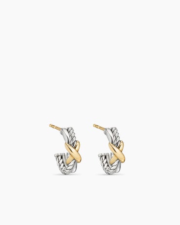 Petite X Hoop Earrings in Sterling Silver with 18K Yellow Gold, 12.6mm