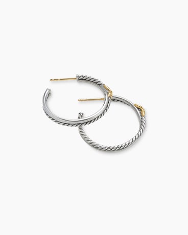 Petite X Hoop Earrings in Sterling Silver with 18K Yellow Gold, 1in