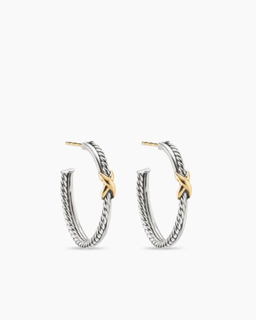 Petite X Hoop Earrings in Sterling Silver with 18K Yellow Gold, 1in