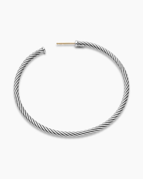 Womens Cable Hoop Earrings in Sterling Silver, 2.5in
