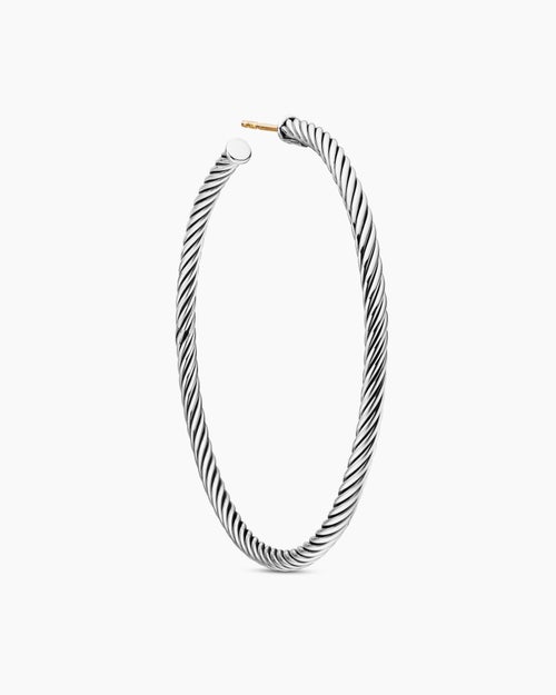 Womens Cable Hoop Earrings in Sterling Silver, 2.5in