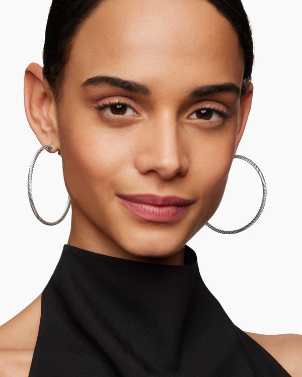 Cable Hoop Earrings in Sterling Silver, 2.5in