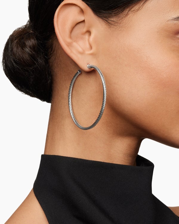 Cable Hoop Earrings in Sterling Silver, 2.5in