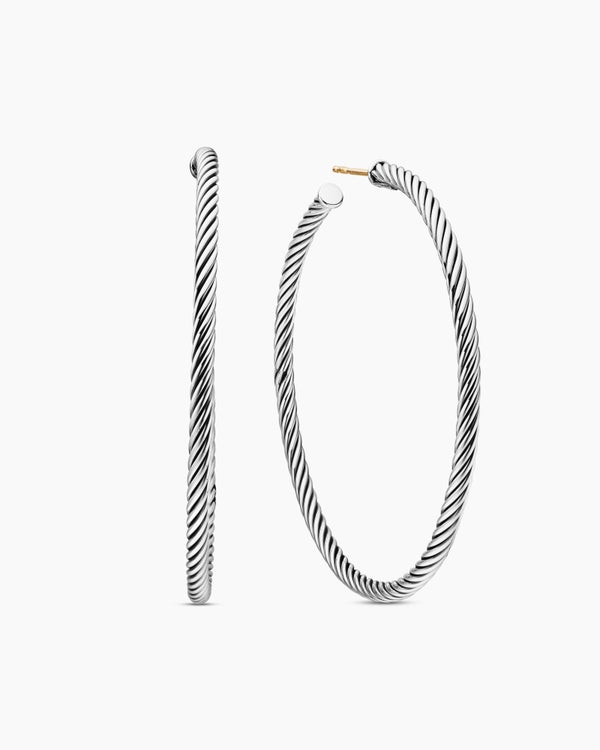 Cable Hoop Earrings in Sterling Silver, 2.5in
