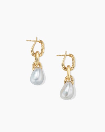 DY Madison® Pearl Chain Drop Earrings in 18K Yellow Gold with Pearls, 32.2mm