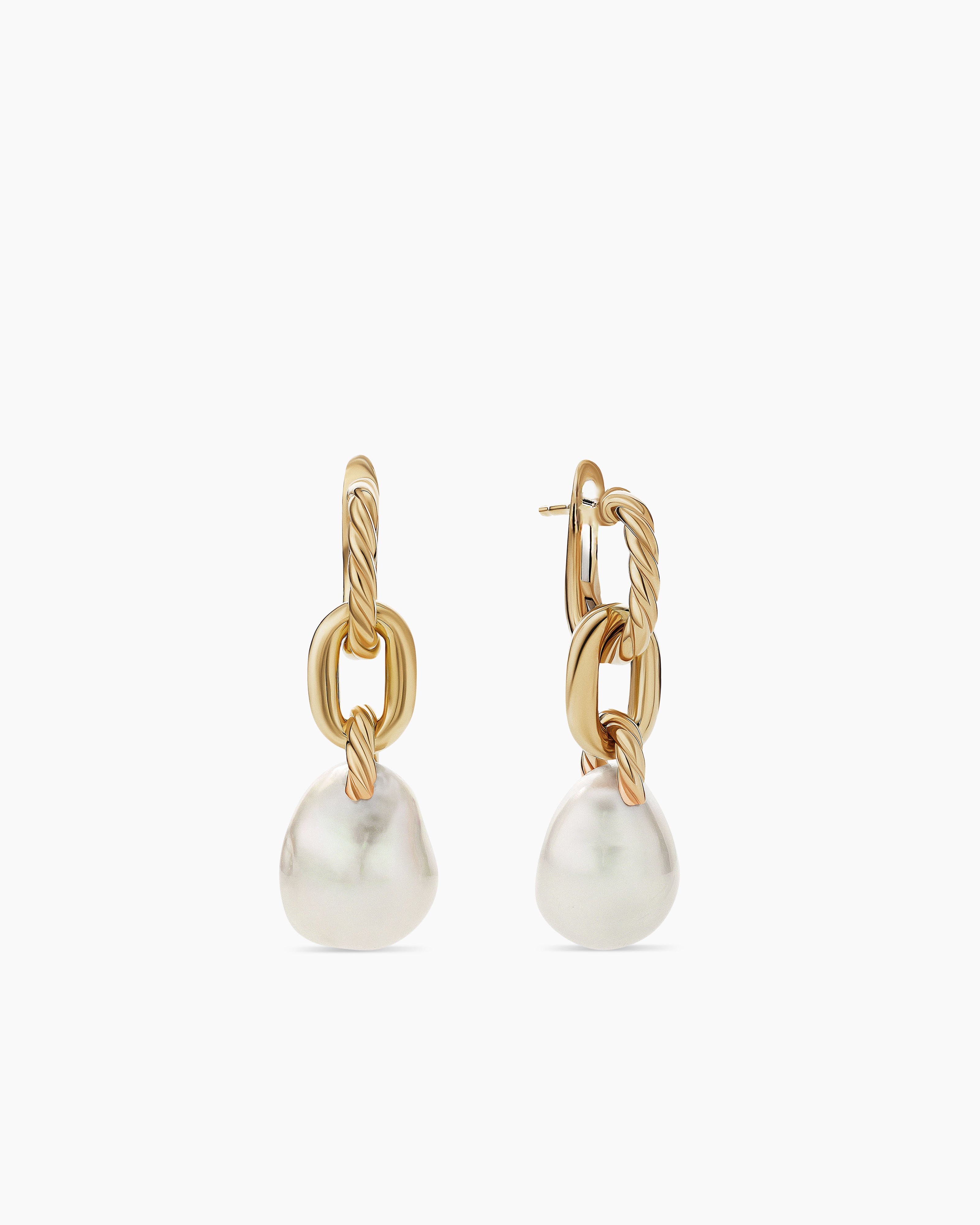 Yellow gold pearl earrings, Pearl dangle earrings at ₹1950 | Azilaa