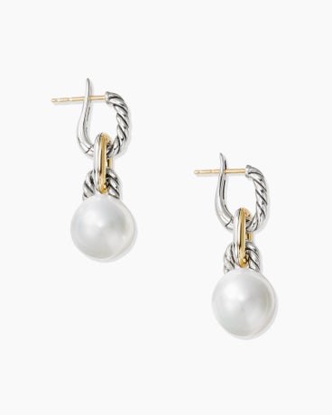 DY Madison® Pearl Chain Drop Earrings in Sterling Silver with 18K Yellow Gold and Pearls, 32.2mm