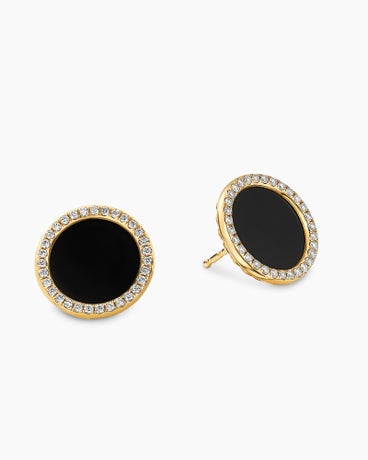 DY Elements® Stud Earrings in 18K Yellow Gold with Black Onyx and Diamonds, 14mm