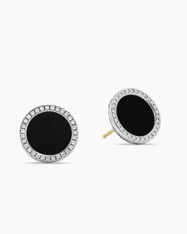 DY Elements® Stud Earrings in Sterling Silver with Black Onyx and Diamonds, 14mm
