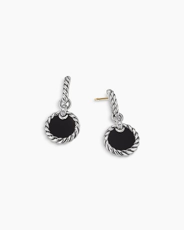 DY Elements® Drop Earrings in Sterling Silver with Black Onyx and Diamonds, 25mm