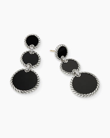 DY Elements® Triple Drop Earrings in Sterling Silver with Black Onyx and Diamonds, 48mm