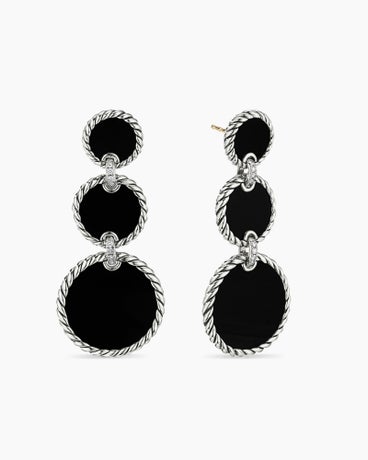 DY Elements® Triple Drop Earrings in Sterling Silver with Black Onyx and Diamonds, 48mm