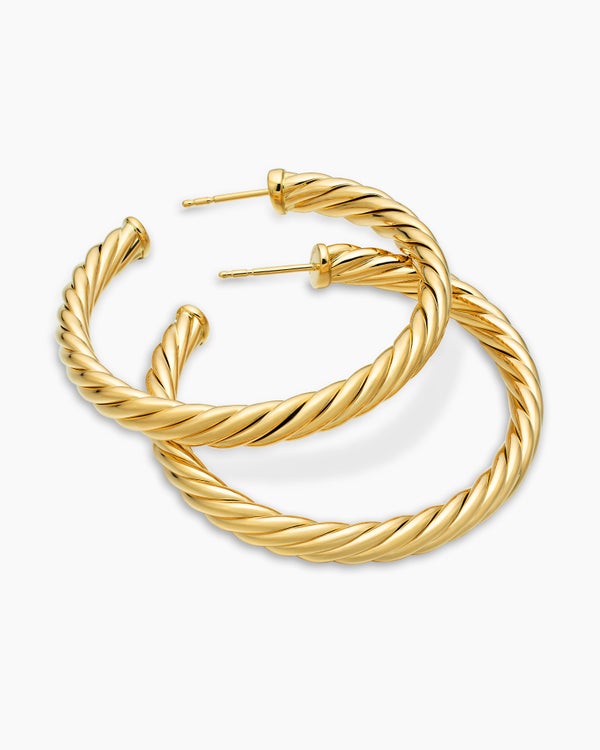 Sculpted Cable Hoop Earrings in 18K Yellow Gold, 1.75in