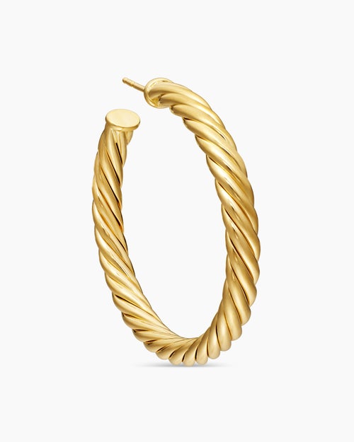 Womens Sculpted Cable Hoop Earrings in 18K Yellow Gold, 1.75in