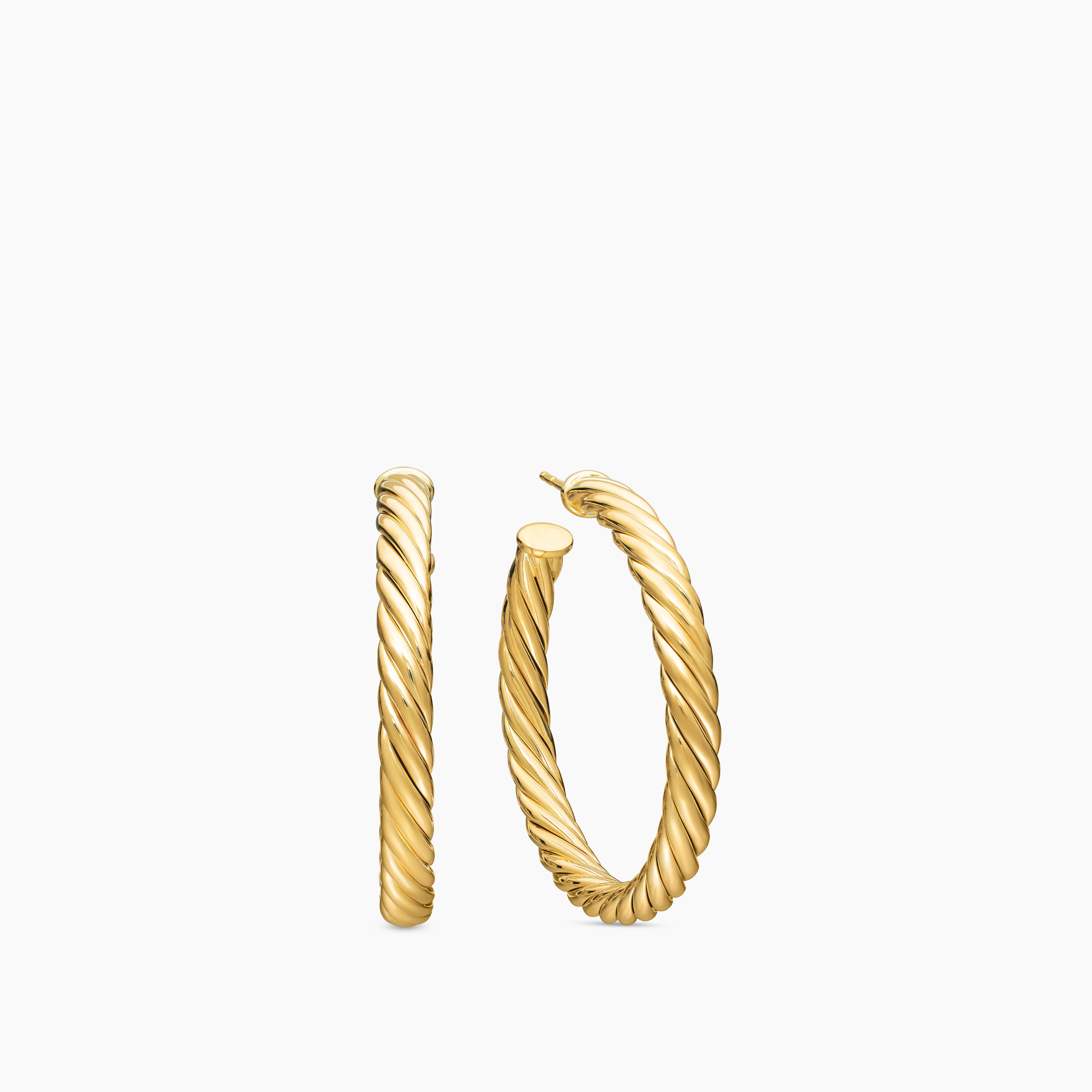 Womens Sculpted Cable Hoop Earrings in 18K Yellow Gold, 1.75in