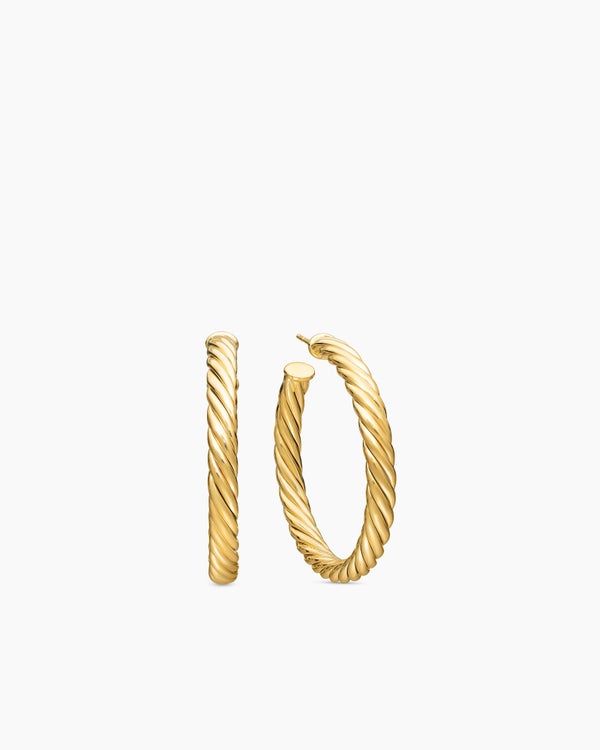 Sculpted Cable Hoop Earrings in 18K Yellow Gold, 1.75in