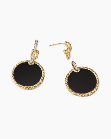 DY Elements® Convertible Drop Earrings in 18K Yellow Gold with Black Onyx and Diamonds, 38.3mm