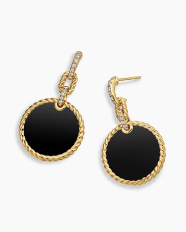 DY Elements® Convertible Drop Earrings in 18K Yellow Gold with Black Onyx and Diamonds, 38.3mm