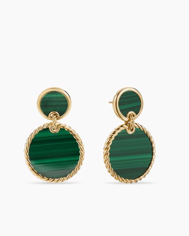 DY Elements® Double Drop Earrings in 18K Yellow Gold with Malachite, 33mm
