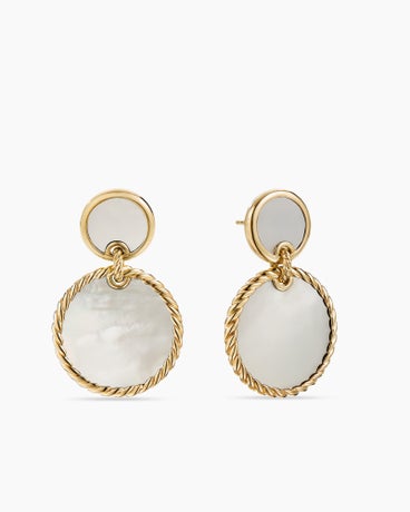 DY Elements® Double Drop Earrings in 18K Yellow Gold with Mother of Pearl, 33mm