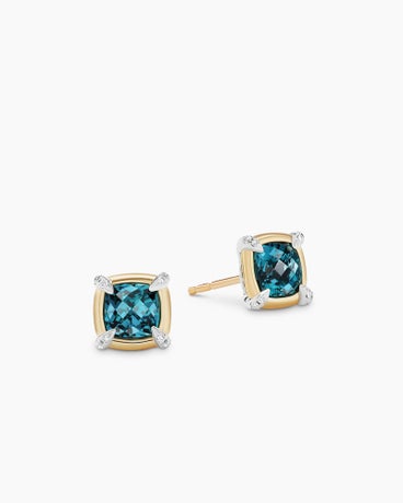 Petite Chatelaine® Stud Earrings in Sterling Silver with 18K Yellow Gold, Hampton Blue Topaz and Diamonds, 5mm