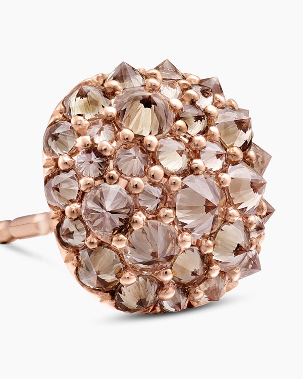 Reverse Set Pavé Cushion Stud Earrings in 18K Rose Gold with Cognac Diamonds, 8.5mm
