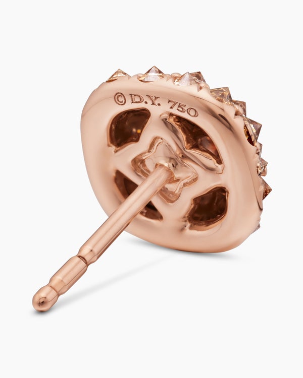 Reverse Set Pavé Cushion Stud Earrings in 18K Rose Gold with Cognac Diamonds, 8.5mm