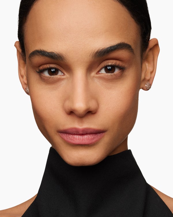 Reverse Set Pavé Cushion Stud Earrings in 18K Rose Gold with Cognac Diamonds, 8.5mm