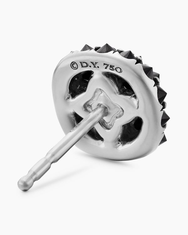 Reverse Set Pavé Cushion Stud Earrings in 18K White Gold with Black Diamonds, 8.5mm