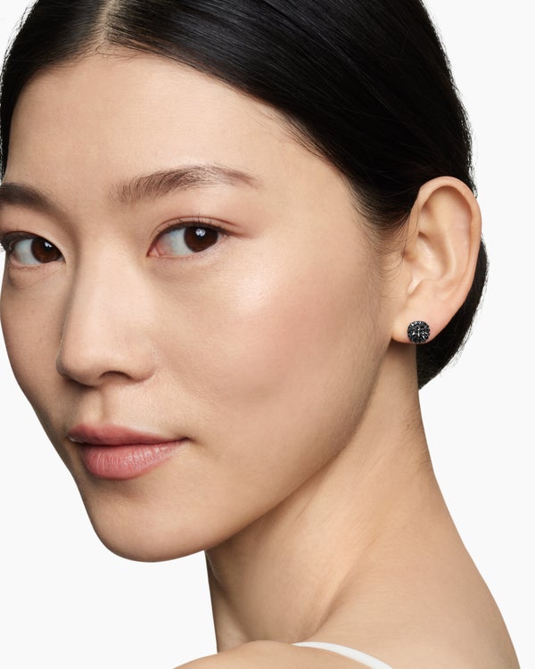 Reverse Set Pavé Cushion Stud Earrings in 18K White Gold with Black Diamonds, 8.5mm