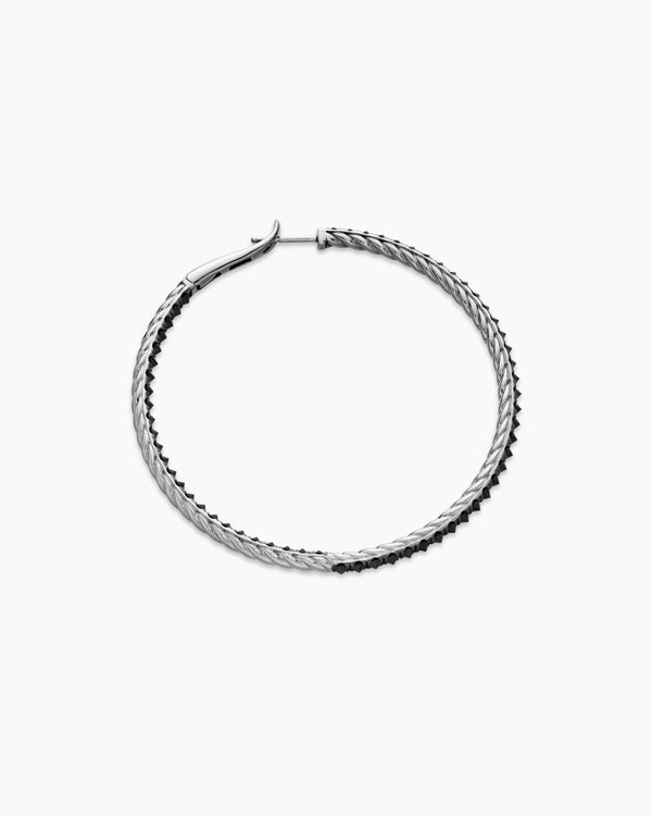 Reverse Set Pavé Hoop Earrings in 18K White Gold with Black Diamonds, 50.5mm