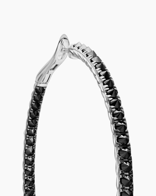 Womens Reverse Set Pavé Hoop Earrings in 18K White Gold with Black Diamonds, 50.5mm