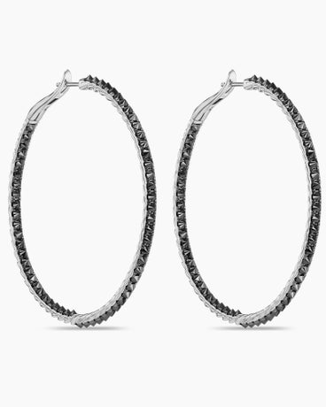 Reverse Set Hoop Earrings in 18K White Gold with Black Diamonds, 50.5mm