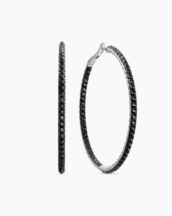 Reverse Set Pavé Hoop Earrings in 18K White Gold with Black Diamonds, 50.5mm