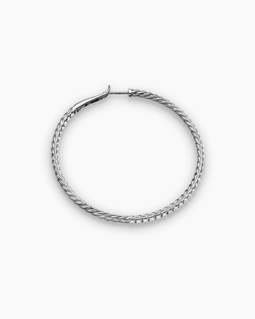 Womens Reverse Set Pavé Hoop Earrings in 18K White Gold with Diamonds, 50.5mm