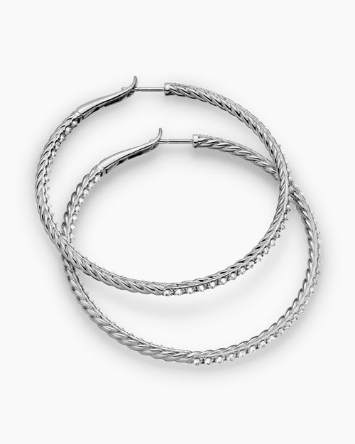Womens Reverse Set Pavé Hoop Earrings in 18K White Gold with Diamonds, 50.5mm