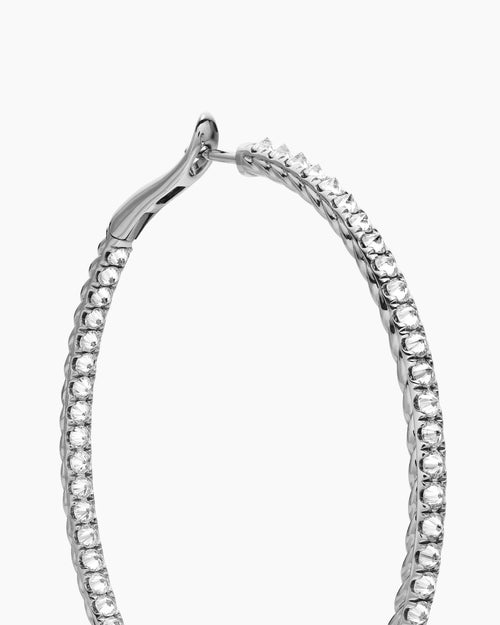 Womens Reverse Set Pavé Hoop Earrings in 18K White Gold with Diamonds, 50.5mm