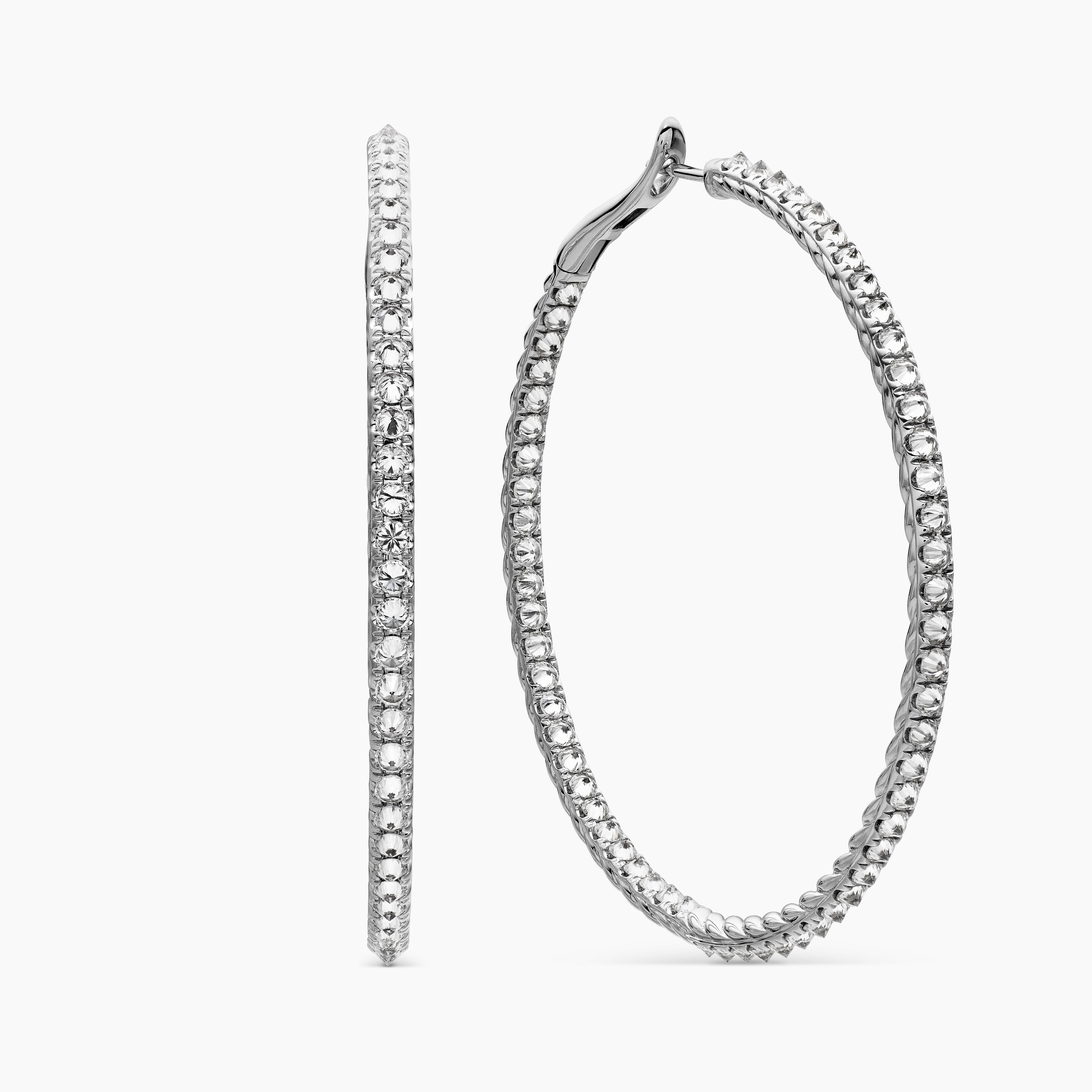 Womens Reverse Set Pav&eacute; Hoop Earrings in 18K White Gold with Diamonds, 50.5mm
