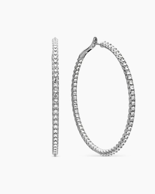 Womens Reverse Set Pavé Hoop Earrings in 18K White Gold with Diamonds, 50.5mm