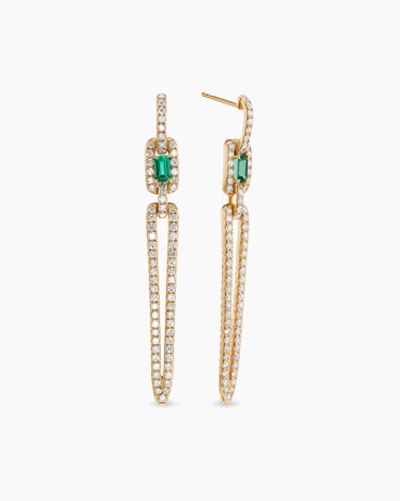 Stax Elongated Drop Earrings in 18K Yellow Gold with Diamonds and Emerald, 58.5mm