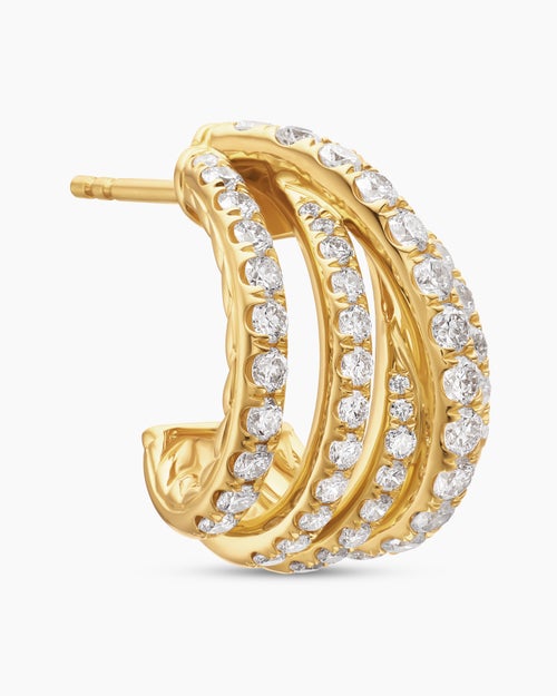 Womens Pavé Crossover Shrimp Earrings in 18K Yellow Gold with Diamonds, 15.8mm