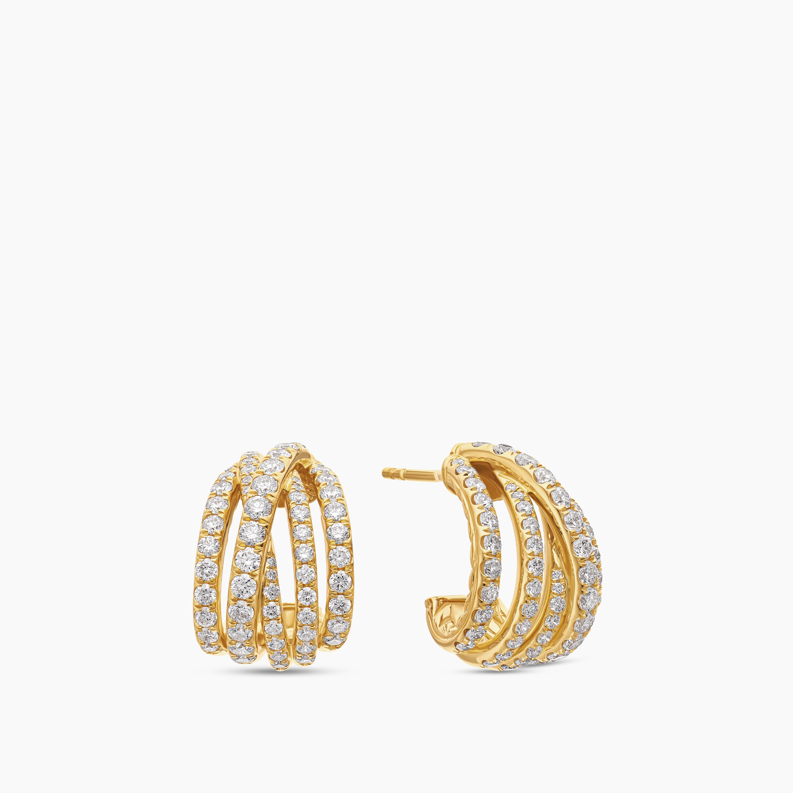 Womens Pav&eacute; Crossover Shrimp Earrings in 18K Yellow Gold with Diamonds, 15.8mm