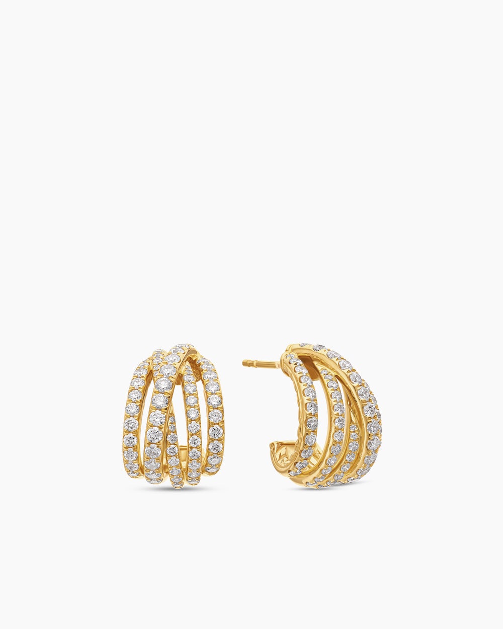 Womens Pavé Crossover Shrimp Earrings in 18K Yellow Gold with Diamonds, 15.8mm