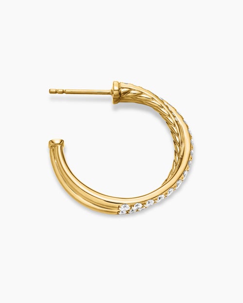Womens Pavé Crossover Hoop Earrings in 18K Yellow Gold with Diamonds, 24mm