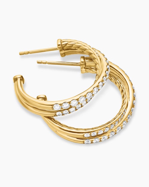 Womens Pavé Crossover Hoop Earrings in 18K Yellow Gold with Diamonds, 24mm