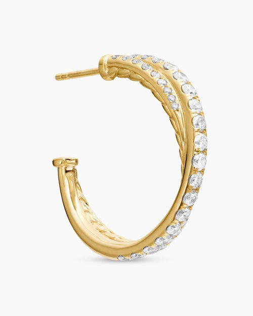 Womens Pavé Crossover Hoop Earrings in 18K Yellow Gold with Diamonds, 24mm